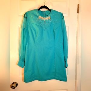 Vintage 60s 70s beaded mini with sheer sleeves